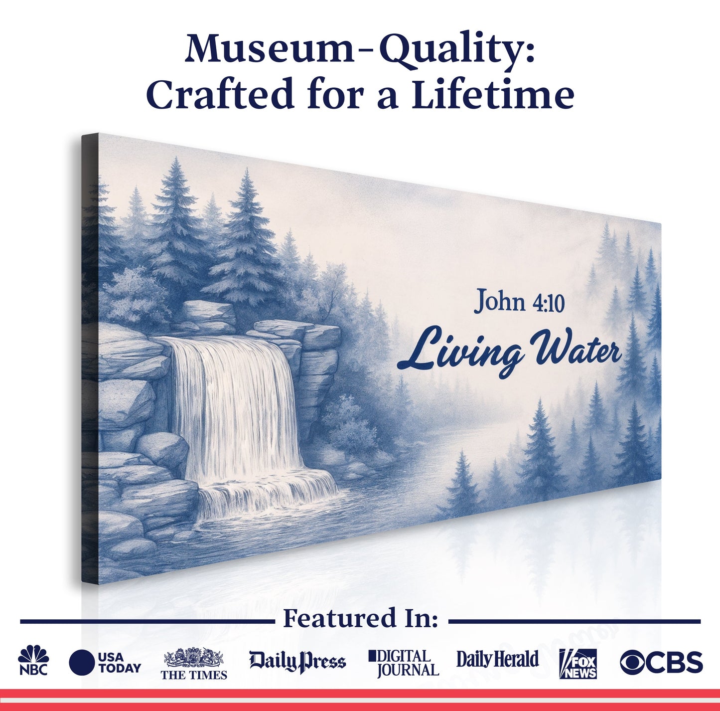 Canvas Living Water Faith Sign by Tailored Canvases, John 4:10 with blue forest waterfall on Tampa Home & Garden Store