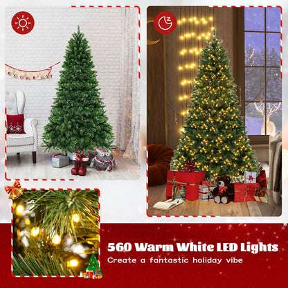 6/7/8 Feet Hinged Christmas Tree with PVC Branch Tips Warm White LED Lights