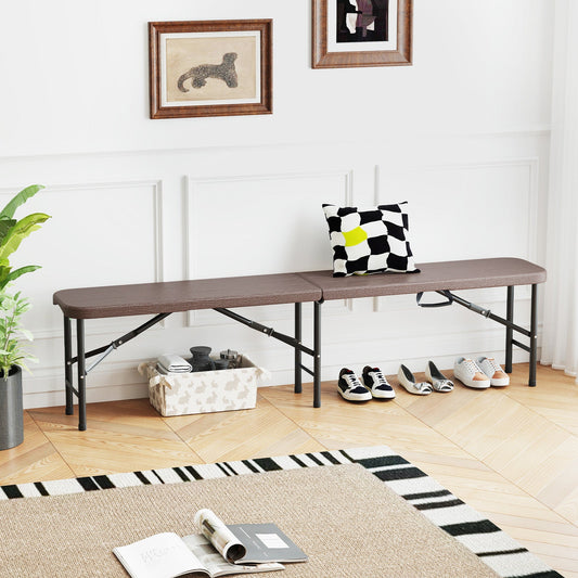 6 Feet Folding HDPE Bench with 1320 LBS Capacity and Handle Lock-Brown - Tampa Home & Garden Store