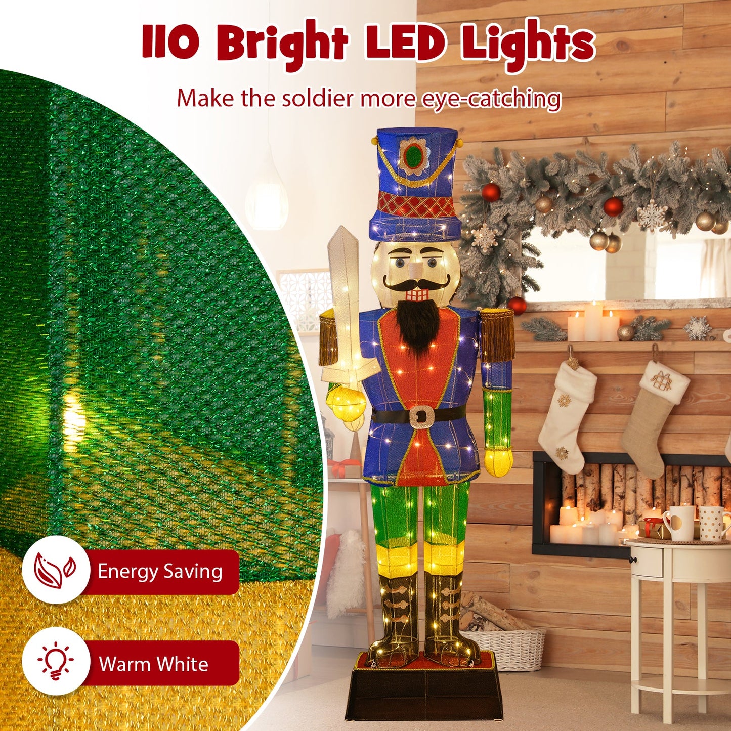 6 Feet Pre-Lit Nutcracker with Sword and 110 LED Lights