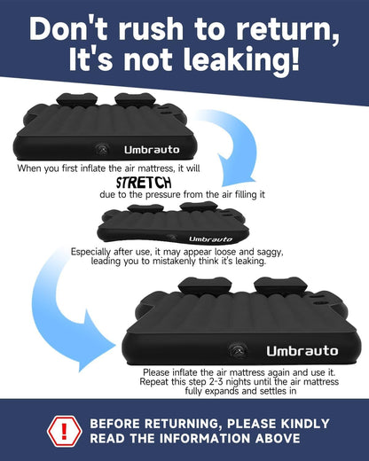 Umbrauto SUV air mattress for car camping, black with inflation valve, Umbrauto logo on Tampa Home & Garden Store
