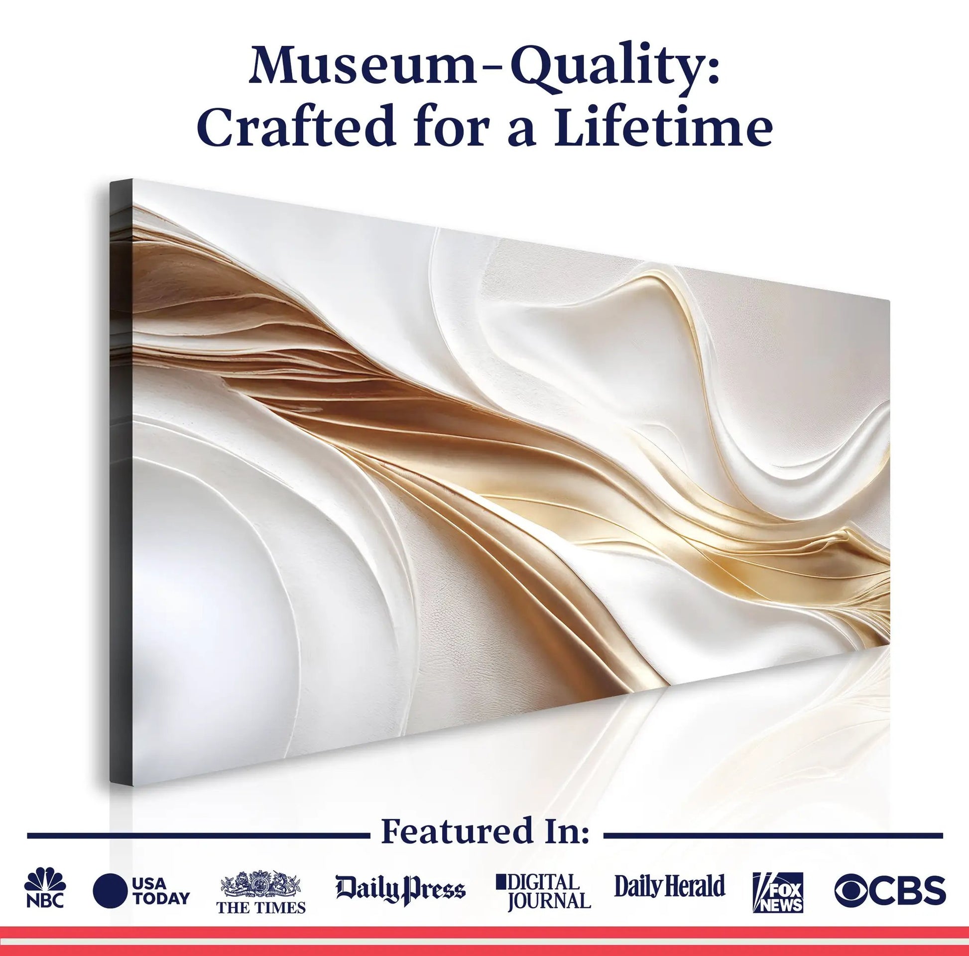 White and gold abstract canvas wall art with flowing metallic curves on Tampa Home & Garden Store
