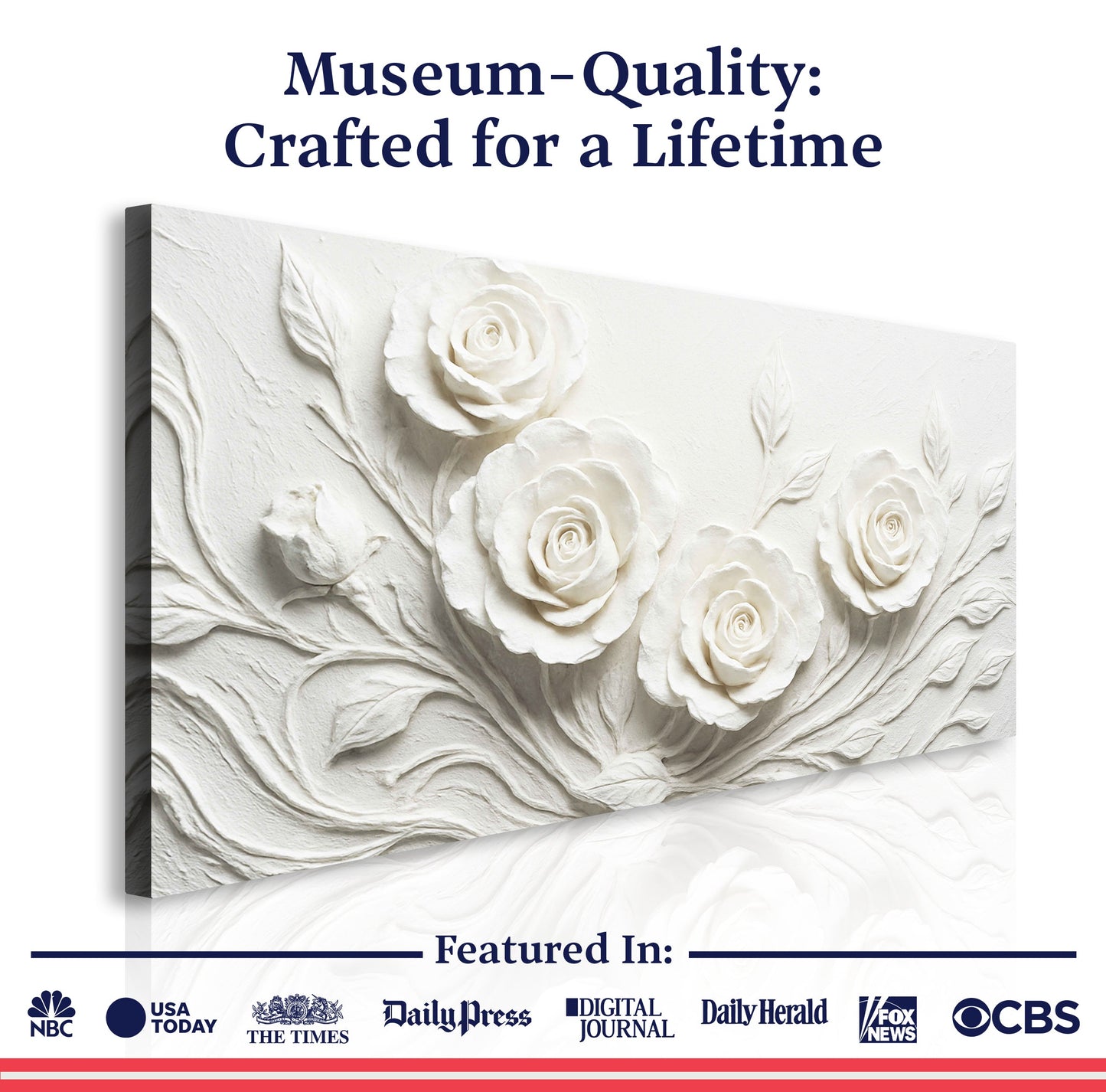 Floral Abstract Wall Art canvas by Tailored Canvases with white rose relief on textured canvas on Tampa Home & Garden Store