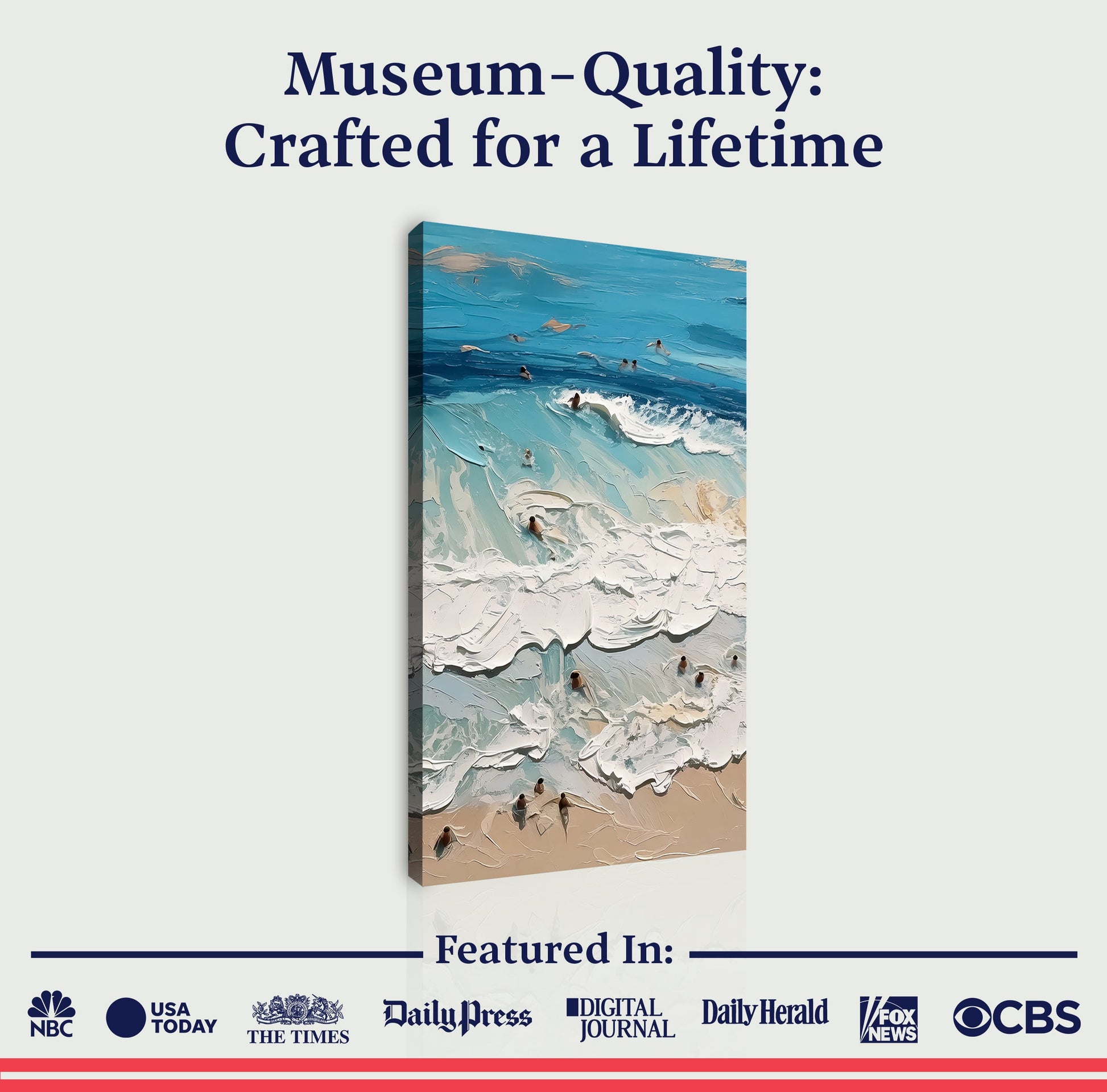 Beach Days Wall Art XVIII canvas by Tailored Canvases featuring blue ocean waves and surfers on Tampa Home & Garden Store