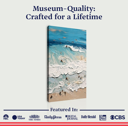 Beach Days Wall Art XVIII canvas by Tailored Canvases featuring blue ocean waves and surfers on Tampa Home & Garden Store