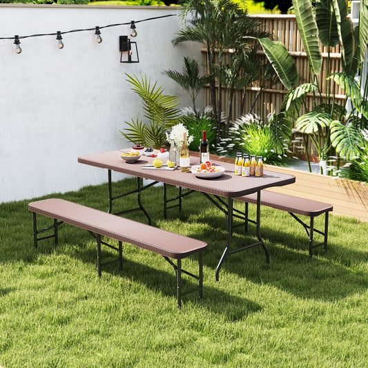 6 ft Plastic Folding Bench with 1320 LBS Capacity and Handle-Brown - Tampa Home & Garden Store