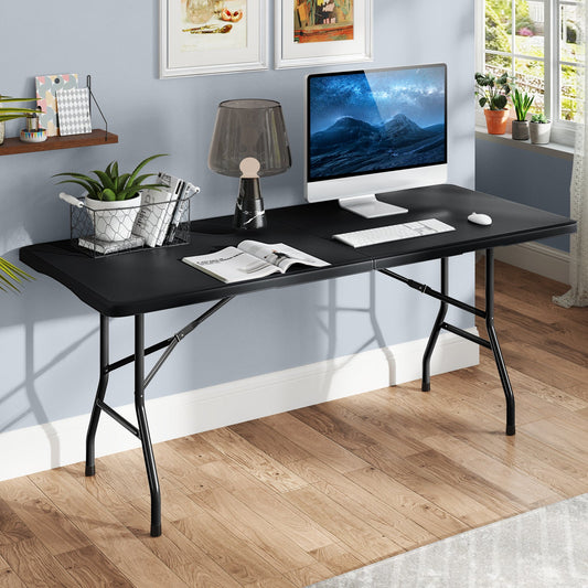 GemGear 6 ft portable folding table with HDPE tabletop black fold-in-half camping table on Tampa Home & Garden Store