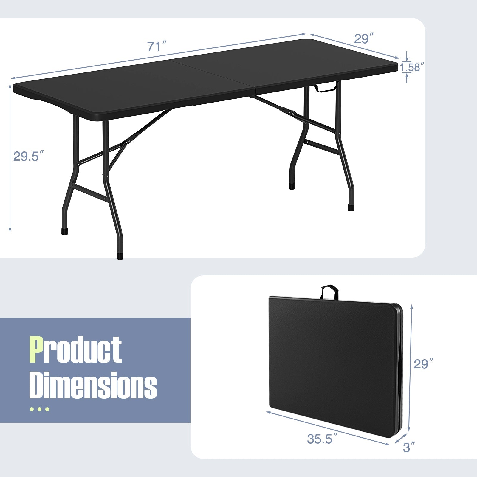 6 ft portable folding table GemGear with HDPE tabletop, fold-in-half, 350 lb capacity for camp use on Tampa Home & Garden Store