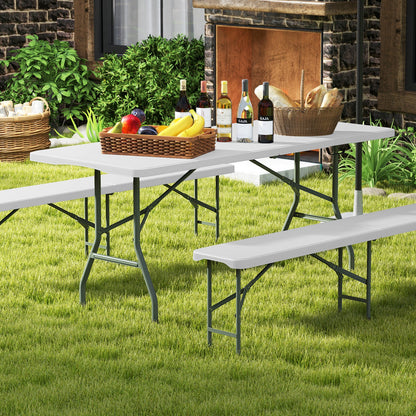 GemGear 6 ft portable folding table with HDPE top, fold-in-half, white with green legs on Tampa Home & Garden Store
