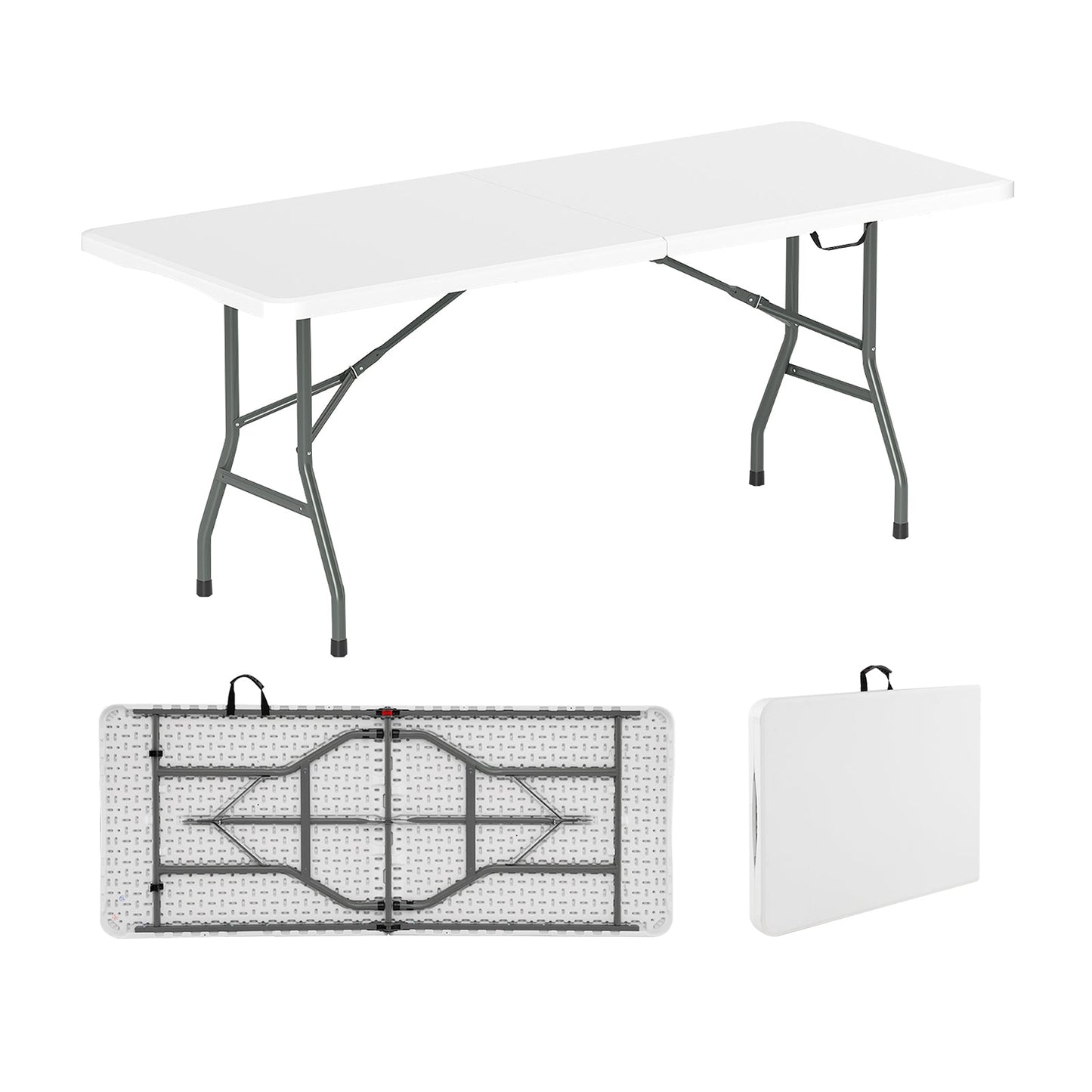 GemGear 6 ft folding table with HDPE top, white surface, gray legs, camp furniture on Tampa Home & Garden Store