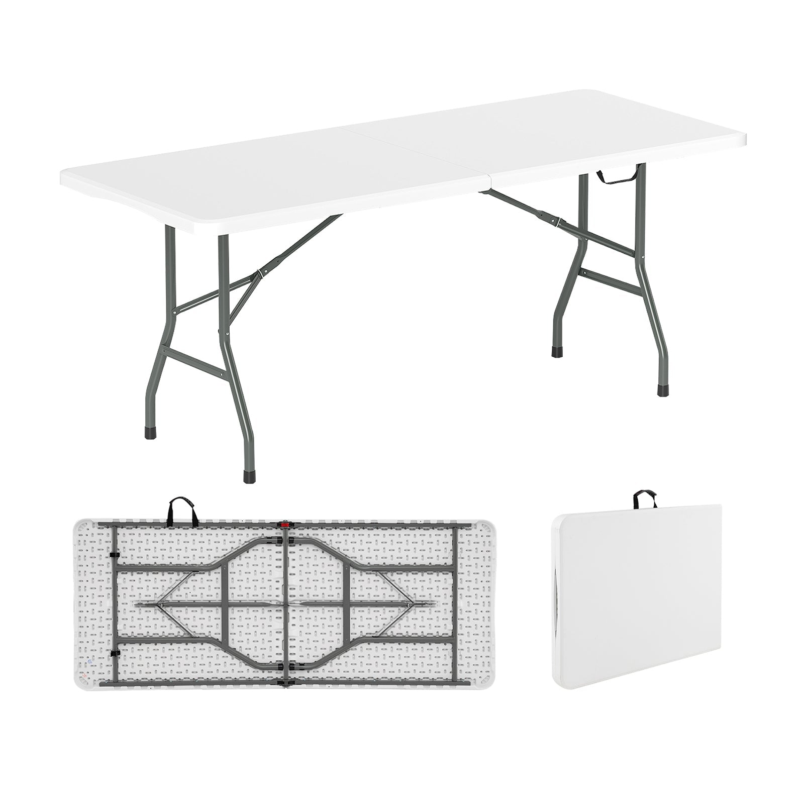GemGear 6 ft folding table with HDPE top, white surface, gray legs, camp furniture on Tampa Home & Garden Store