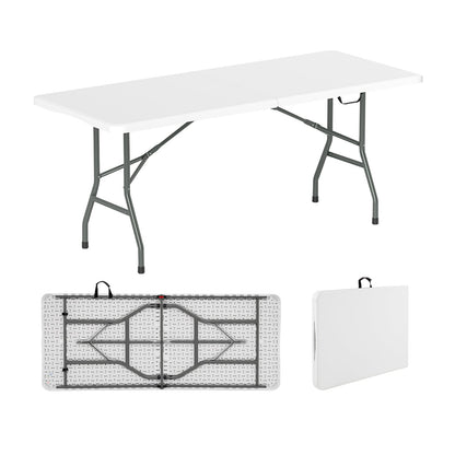 GemGear 6 ft folding table with HDPE top, white surface, gray legs, camp furniture on Tampa Home & Garden Store