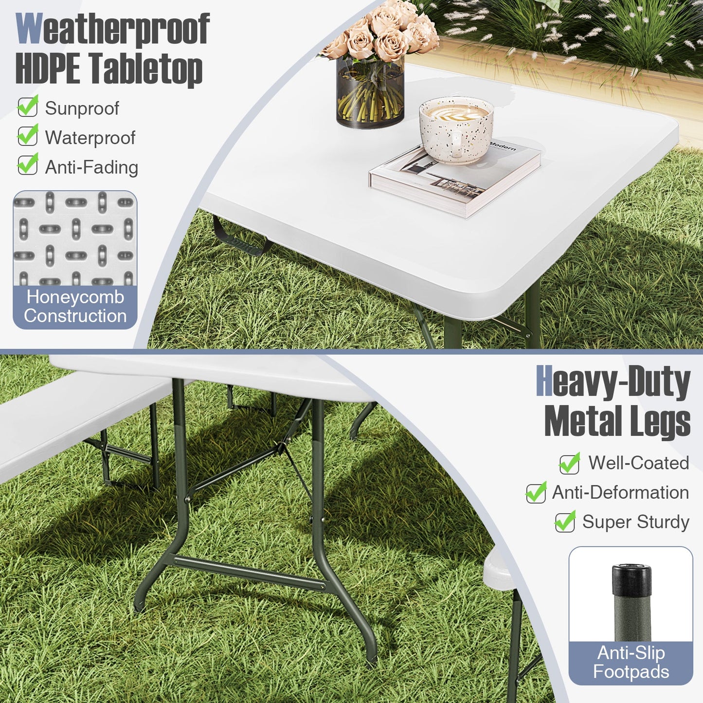 GemGear 6 ft Portable Folding Table with HDPE tabletop, fold-in-half, 350-lb on Tampa Home & Garden Store
