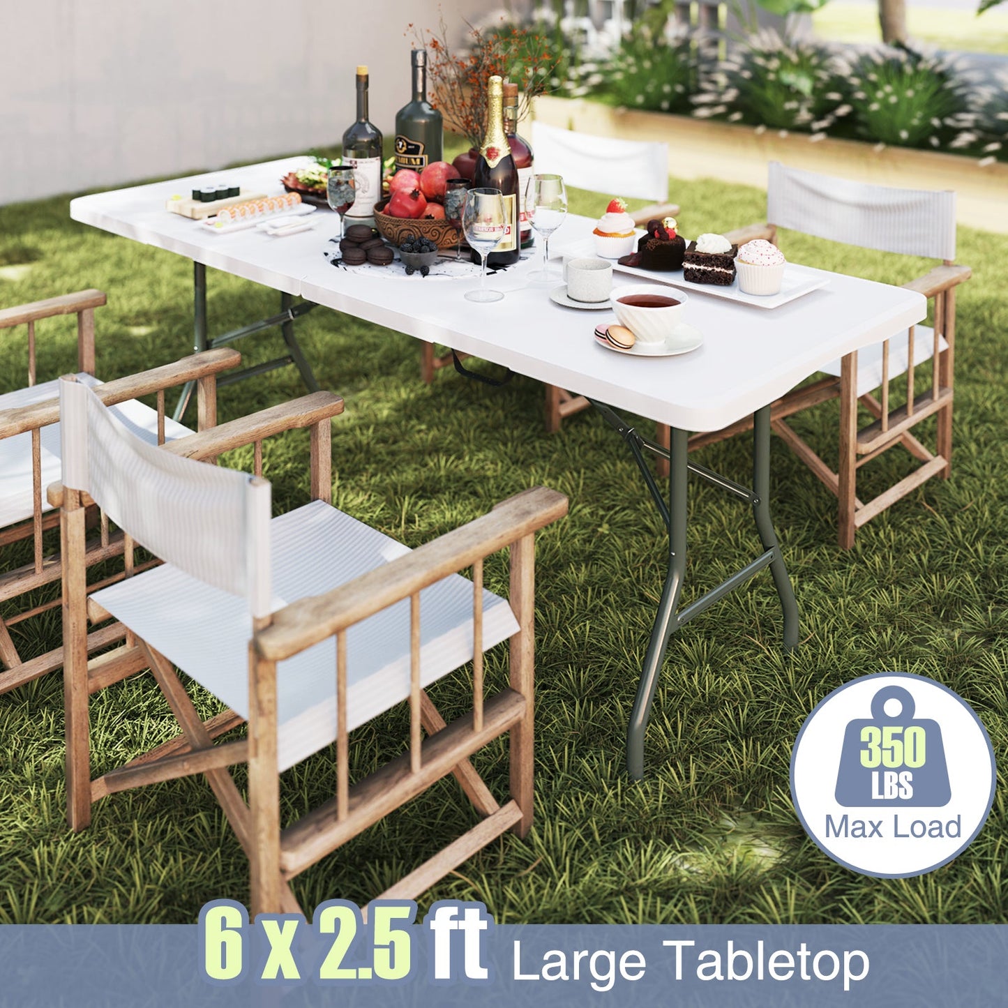 GemGear 6 ft portable folding table with HDPE tabletop, fold-in-half, 350 lb max load on Tampa Home & Garden Store