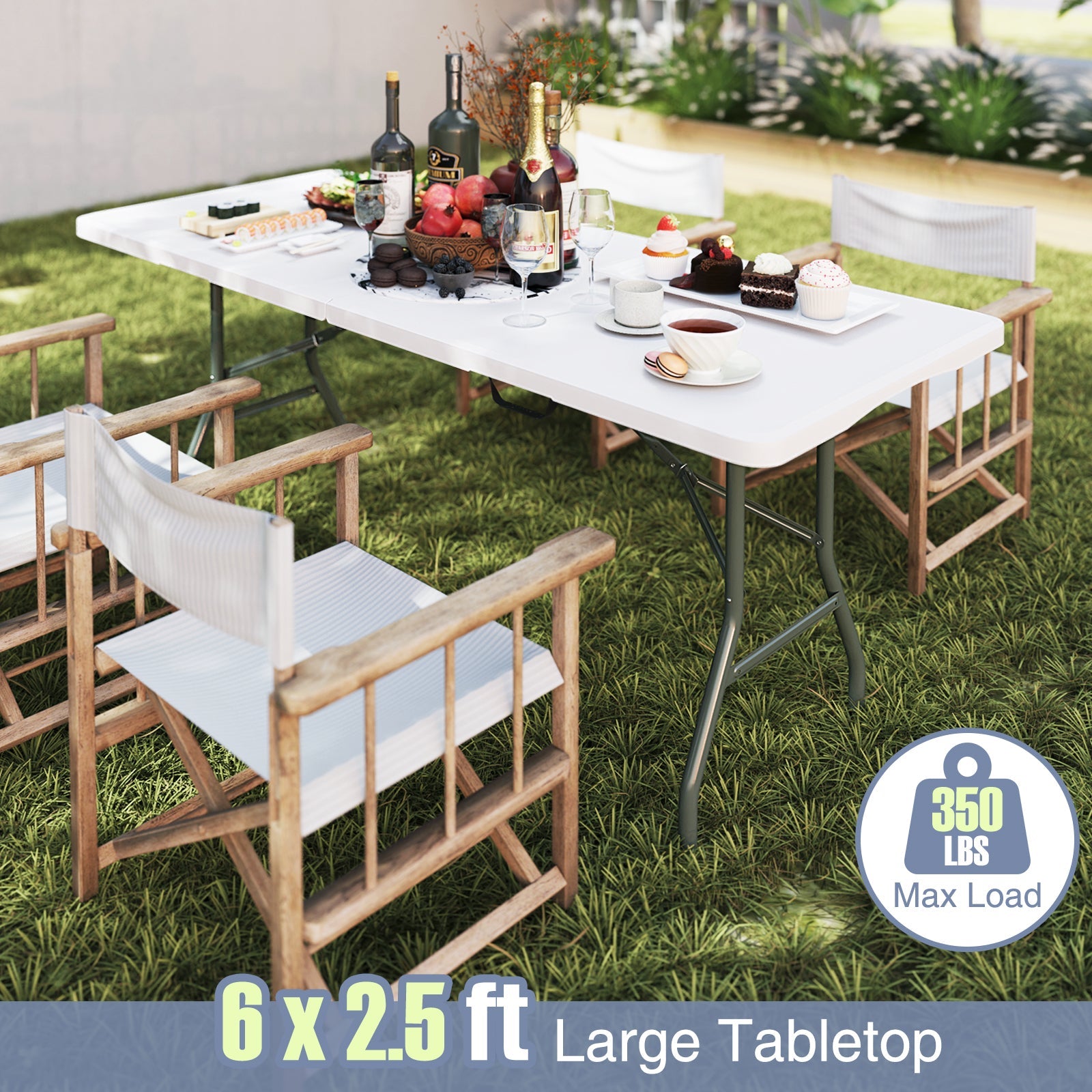 GemGear 6 ft portable folding table with HDPE tabletop, fold-in-half, 350 lb max load on Tampa Home & Garden Store