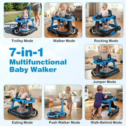 6-in-1 Baby Walker with Canopy Portable Activity Center Bouncer Rocker Combo with Music - Tampa Home & Garden Store