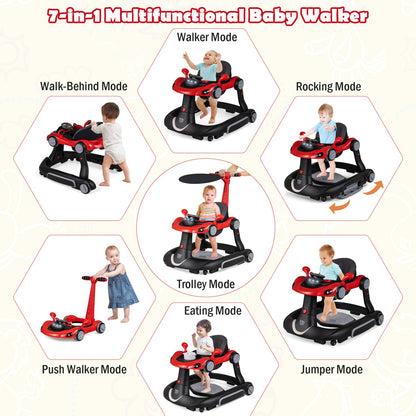 6-in-1 Baby Walker with Canopy Portable Activity Center Bouncer Rocker Combo with Music