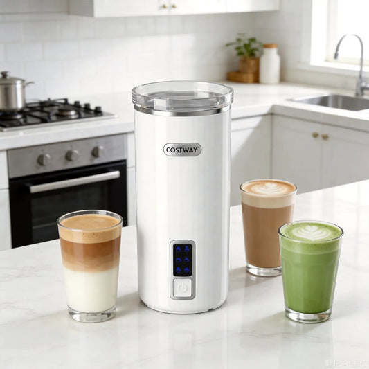 Milk frother and steamer Costway 6-in-1 stainless steel with clear lid and digital controls on Tampa Home & Garden Store