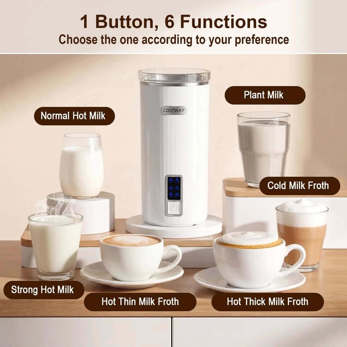 Electric Milk Frother and Steamer 6-in-1