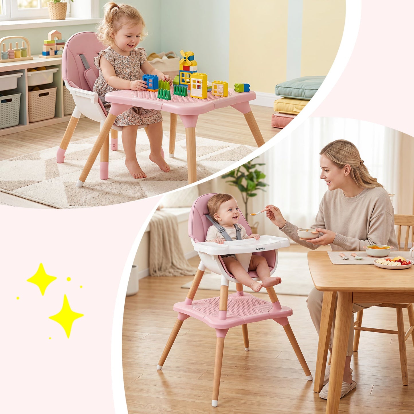 6 In 1 Convertible High Chair for Meal and Play