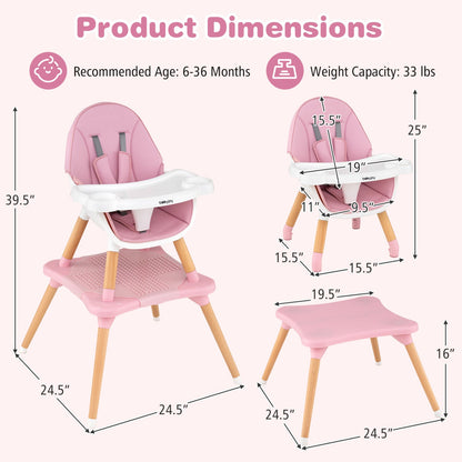 6-in-1 Convertible Baby High Chair by DirectDeals in pink with white tray two-view on Tampa Home & Garden Store