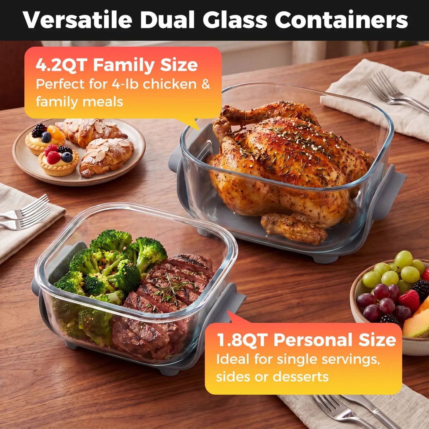 6-In-1 Portable Glass Air Fryer Dual Containers