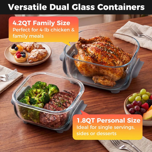 6-In-1 Portable Glass Air Fryer Dual Containers