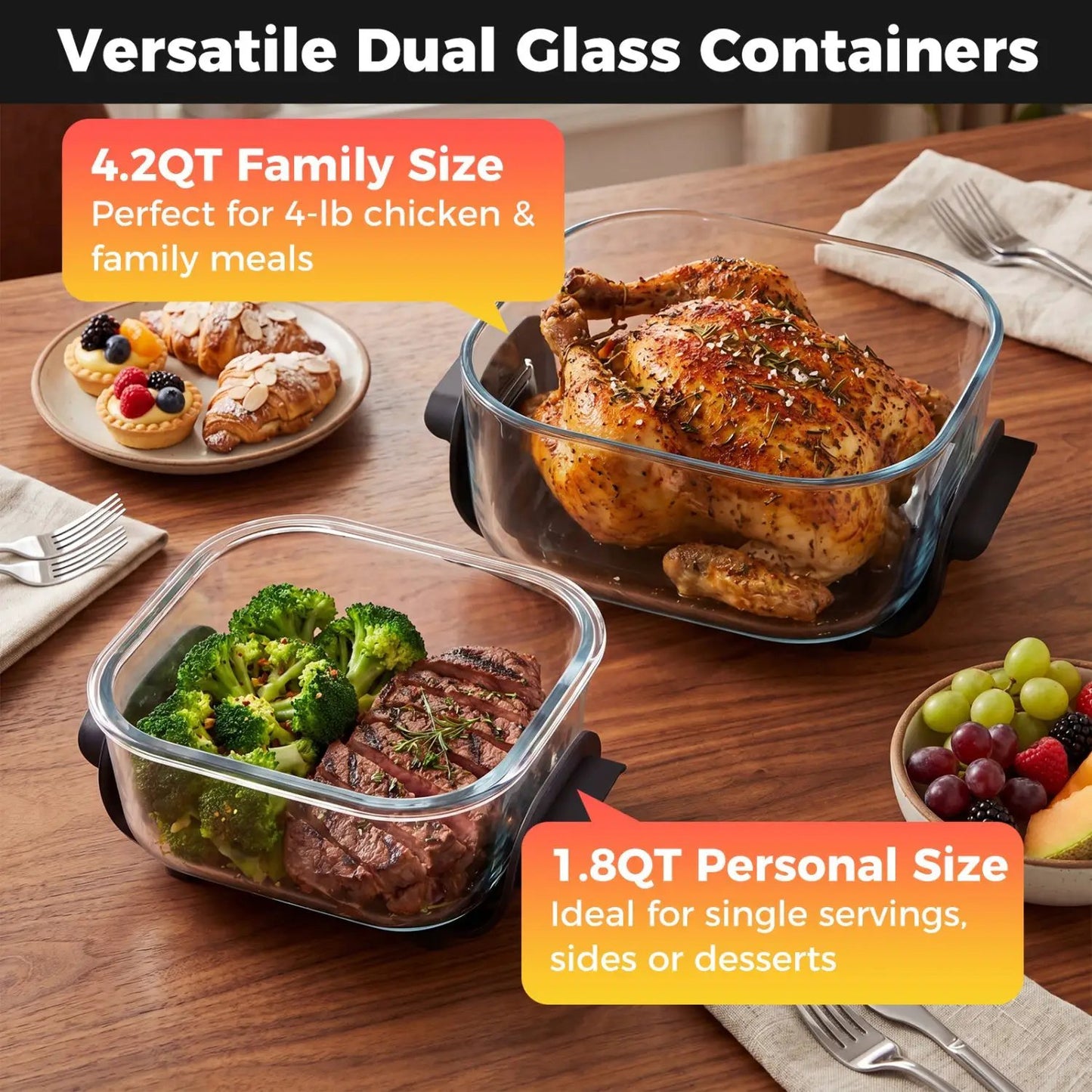 6-In-1 Portable Glass Air Fryer Dual Containers