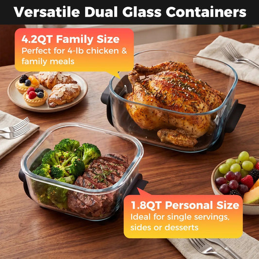 6-In-1 Portable Glass Air Fryer Dual Containers