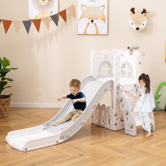 6-in-1 Toddler Slide L-shaped Playground with Basketball Hoop and Ladder - Tampa Home & Garden Store