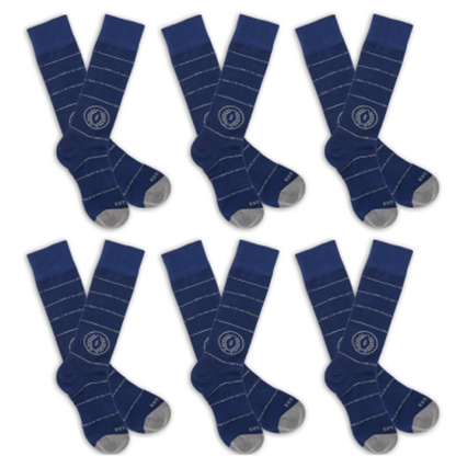 NFF 6-Pack DeadSoxy socks, navy blue with thin light stripes and gray toe on Tampa Home & Garden Store