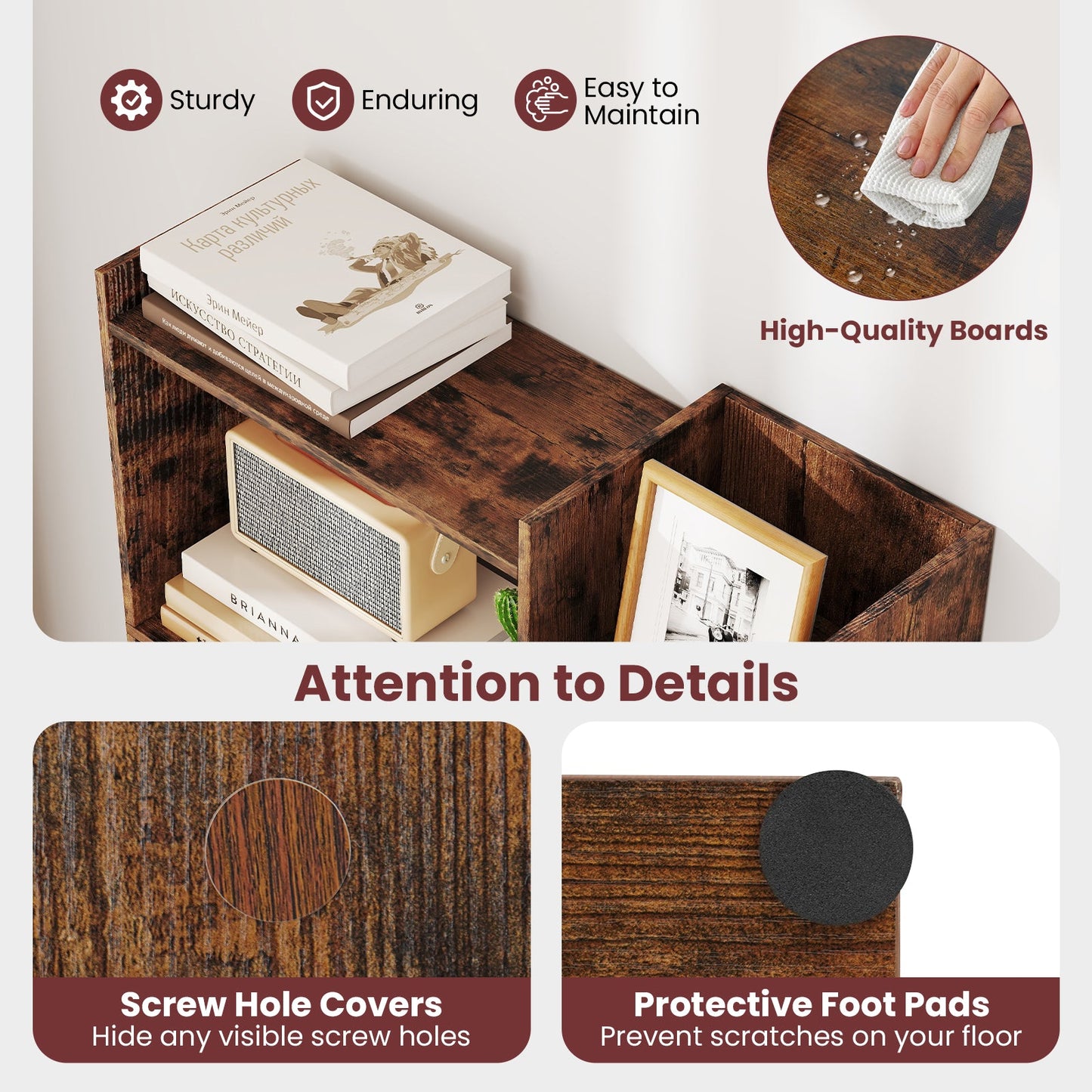 6-Tier Bookshelf Wooden Bookcase with 2 Anti-Tipping Kits Open Display Shelf-Rustic Brown