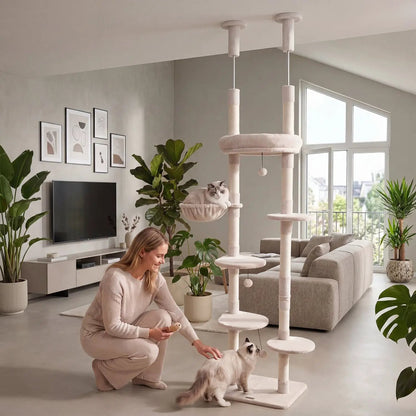 Floor to Ceiling Cat Tree with Six Tiers Hammock