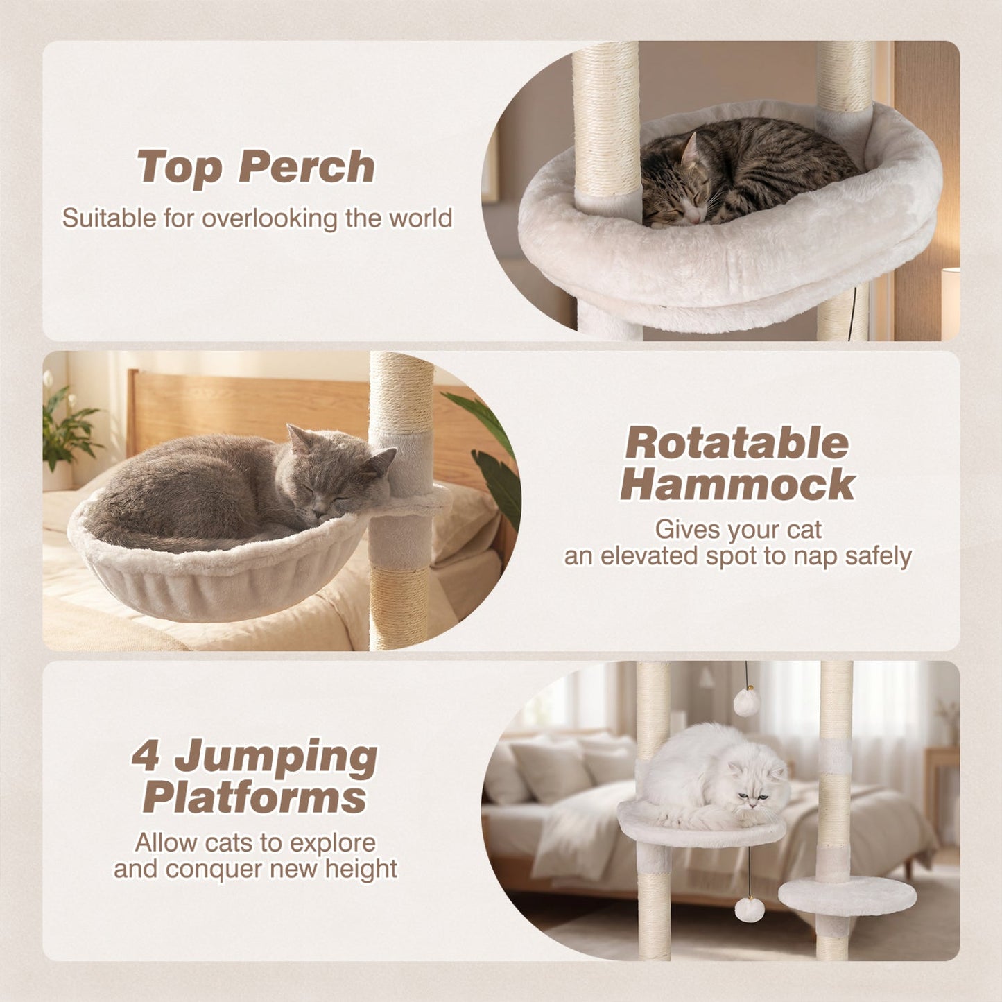 Floor to Ceiling Cat Tree with Six Tiers Hammock