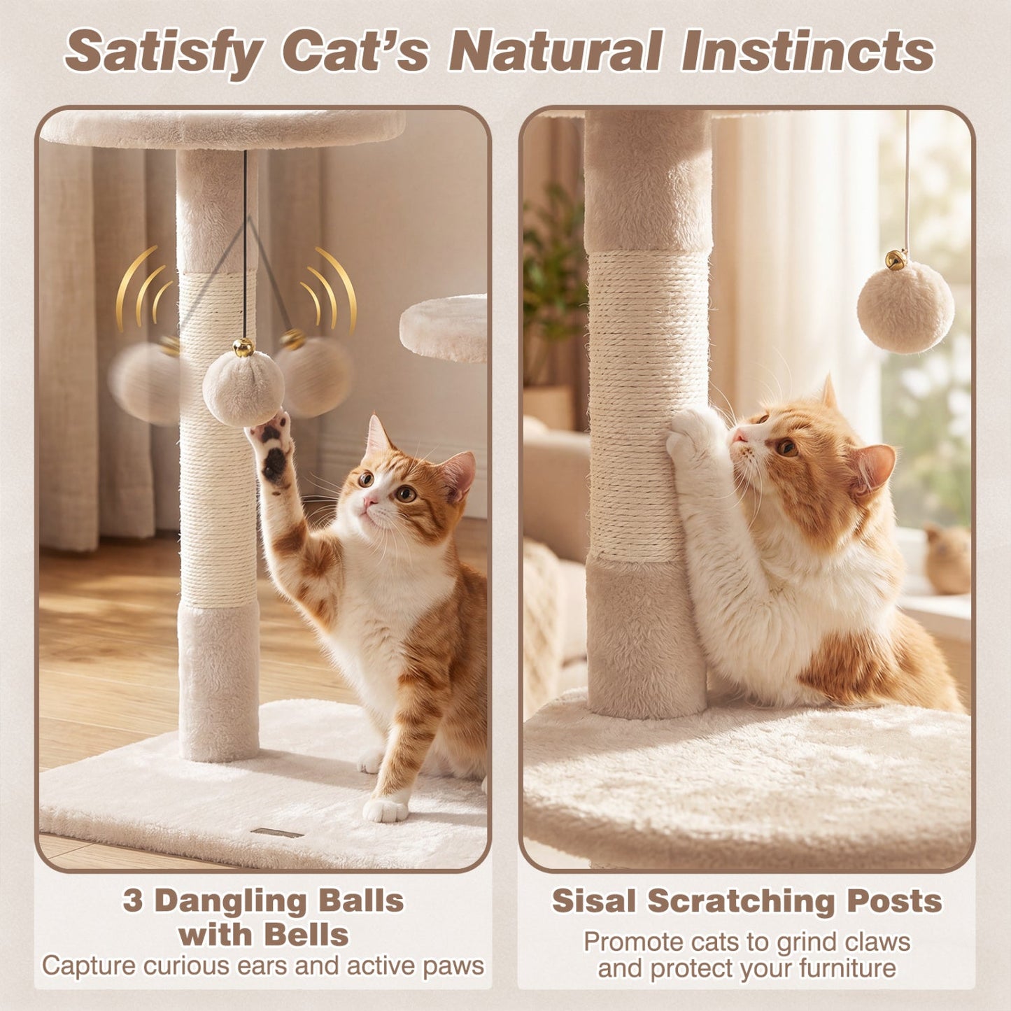 Floor to Ceiling Cat Tree with Six Tiers Hammock