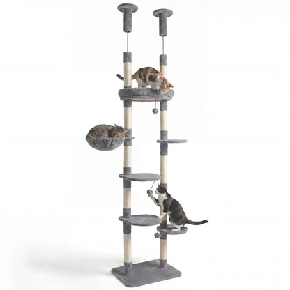 Floor to Ceiling Cat Tree with Six Tiers Hammock