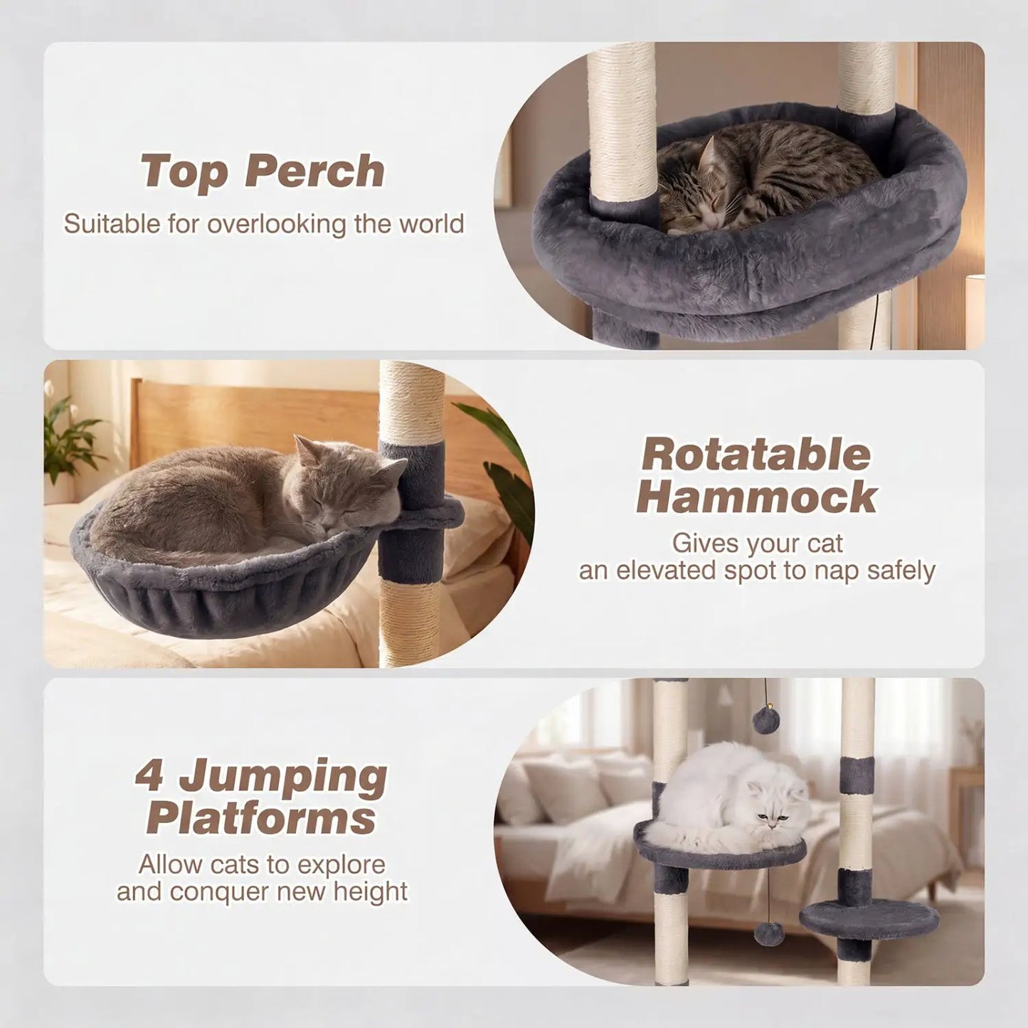 Floor to Ceiling Cat Tree with Six Tiers Hammock