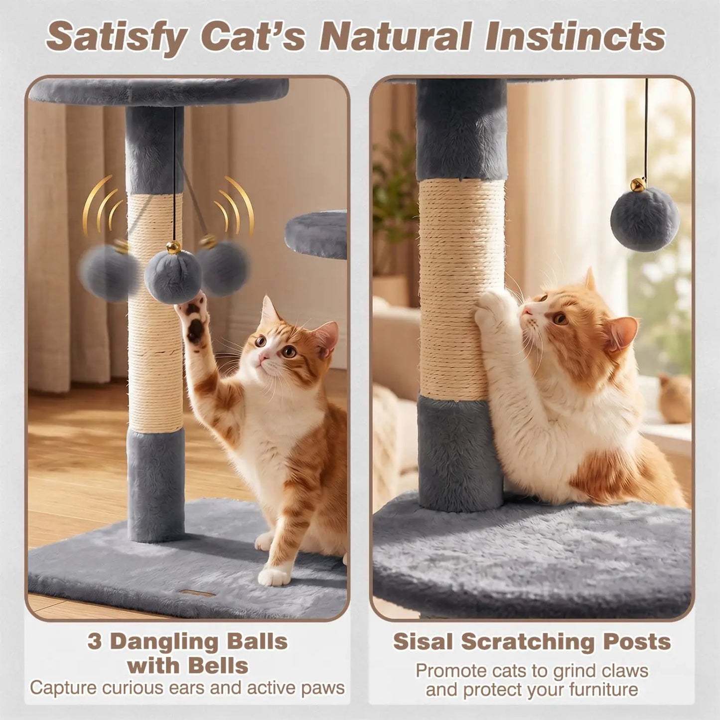 Floor to Ceiling Cat Tree with Six Tiers Hammock