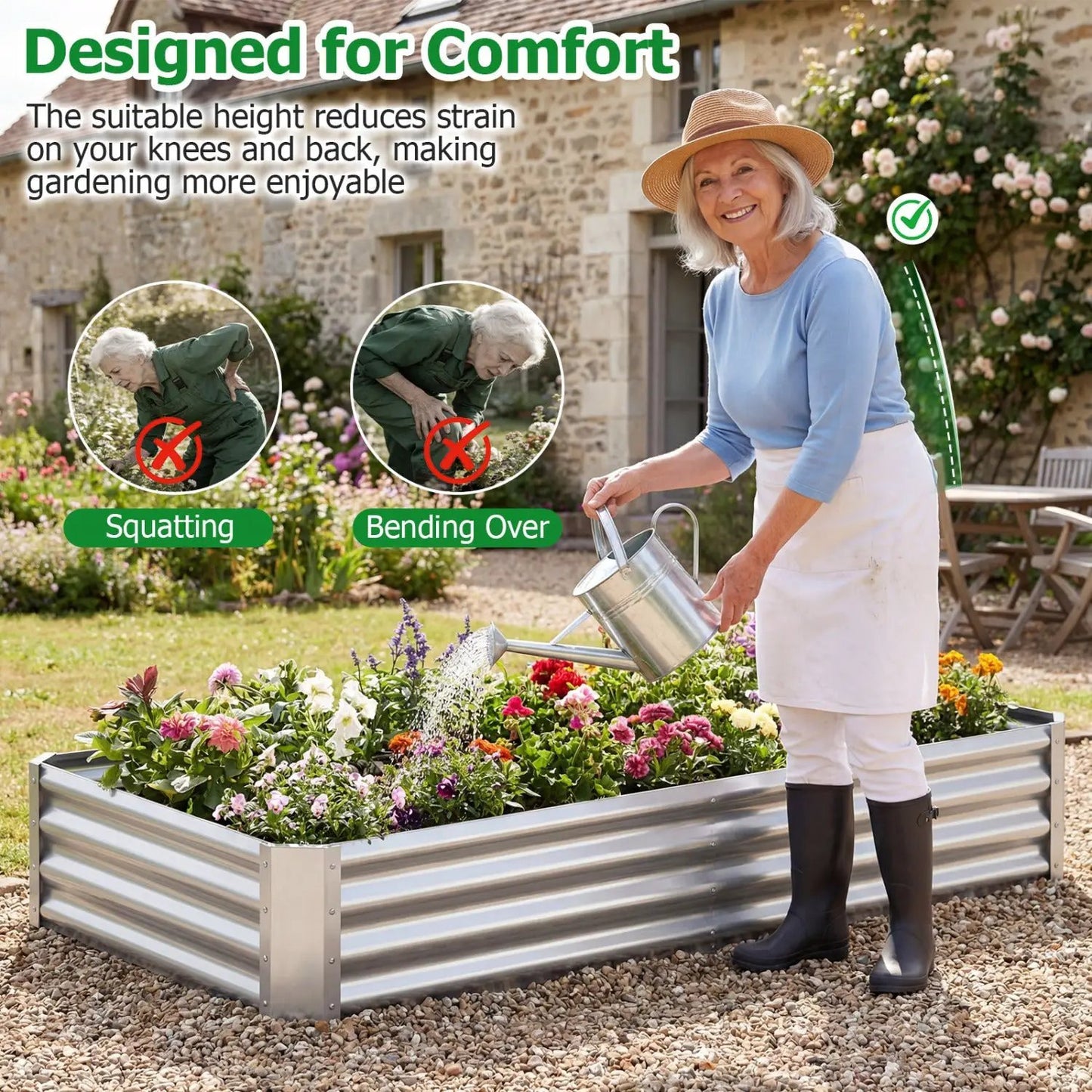 Galvanized Raised Garden Bed 6x3x1 Ft Open Base