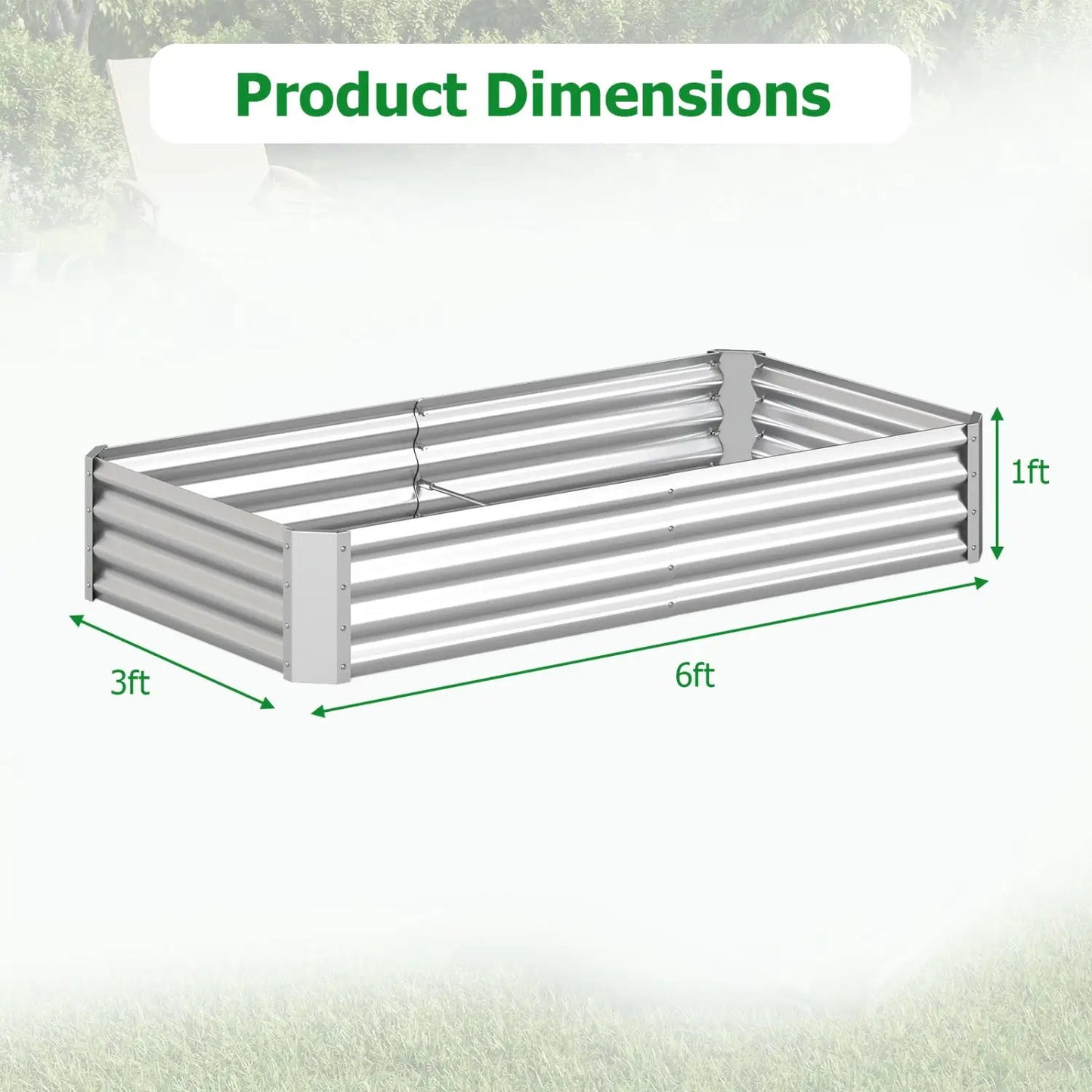 Galvanized Raised Garden Bed 6x3x1 Ft Open Base