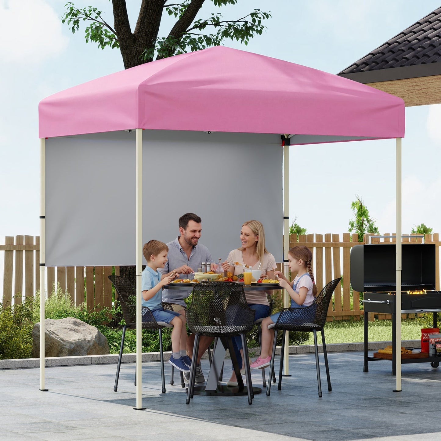 DirectDeals Pop-Up Canopy Tent 6x4 ft with Half Sidewall, pink canopy beige frame on Tampa Home & Garden Store