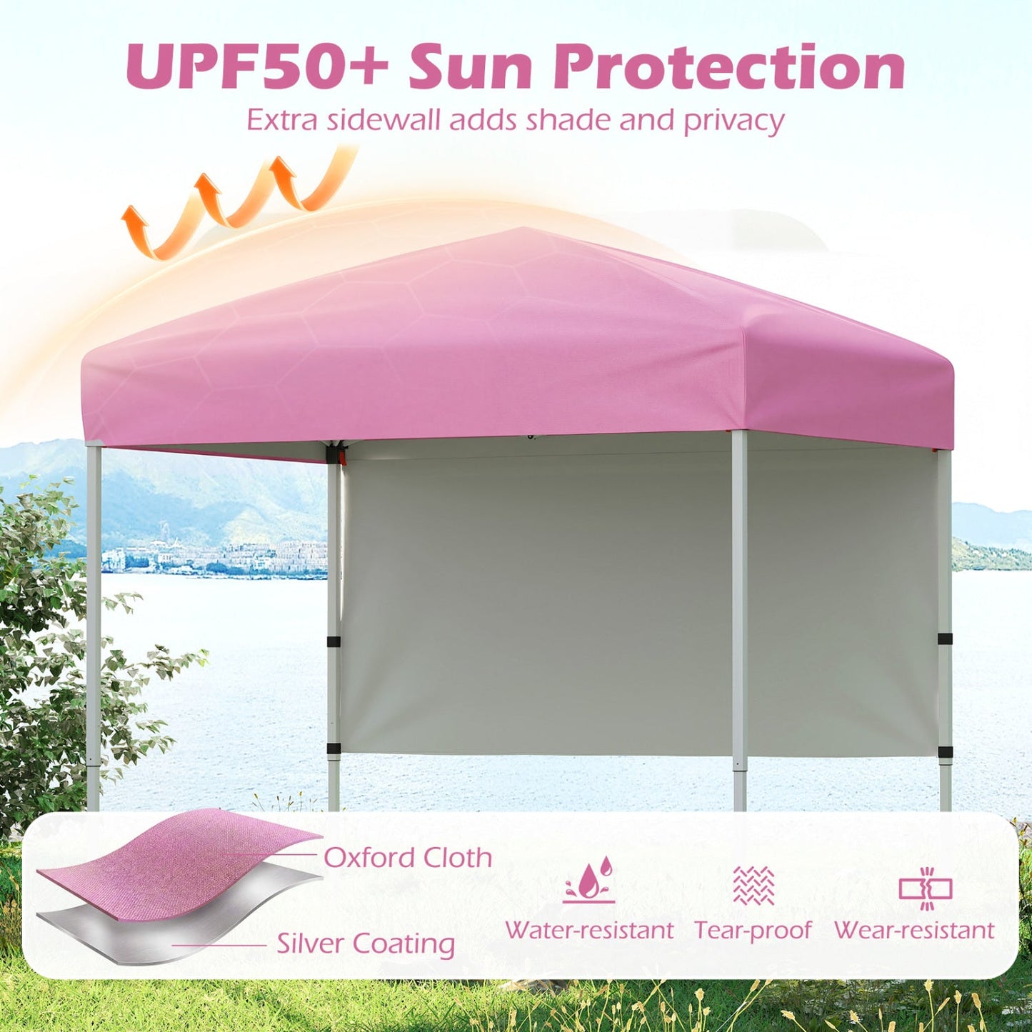 DirectDeals pop-up canopy tent 6x4 ft with pink canopy and half sidewall, metal frame on Tampa Home & Garden Store
