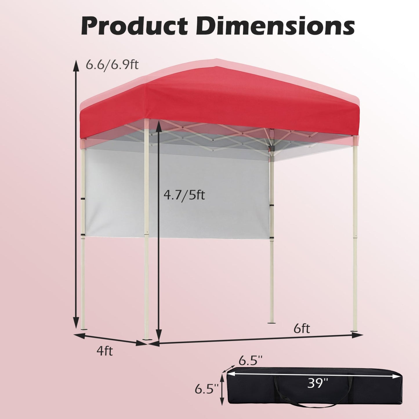 DirectDeals pop-up canopy tent 6x4 ft with half sidewall, red canopy, gray walls, carrying bag on Tampa Home & Garden Store
