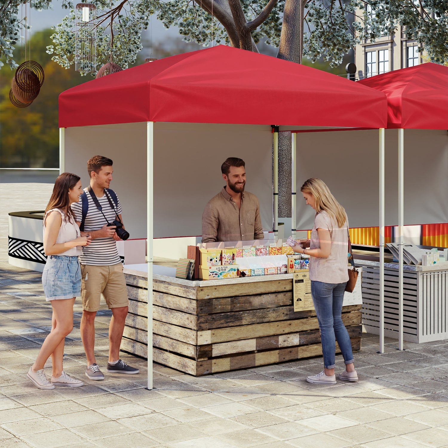 Pop-Up Canopy Tent 6x4 ft with Half Sidewall DirectDeals red; two tents at an outdoor market on Tampa Home & Garden Store