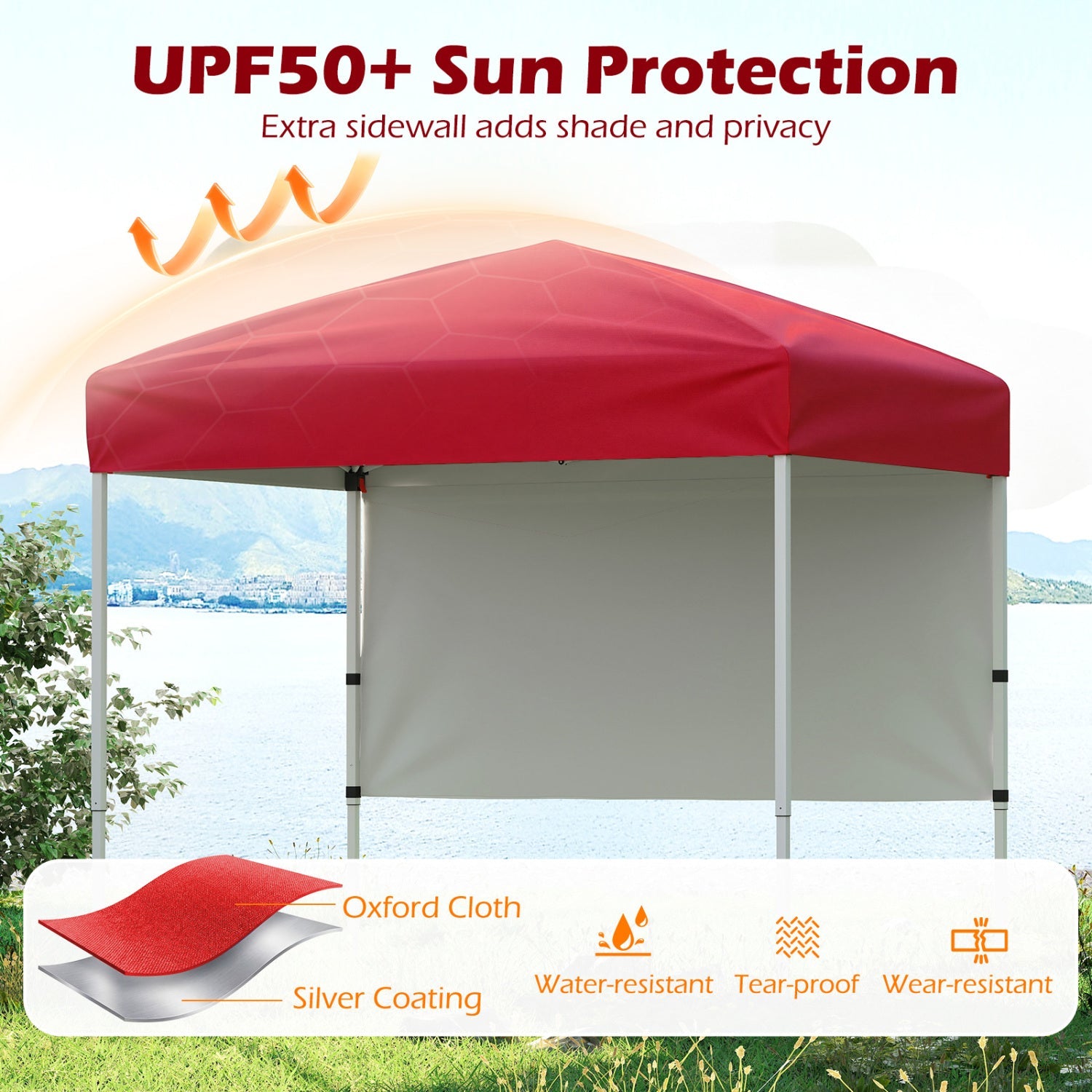 Pop-Up Canopy Tent 6x4 ft with half sidewall, red canopy on gray frame DirectDeals on Tampa Home & Garden Store