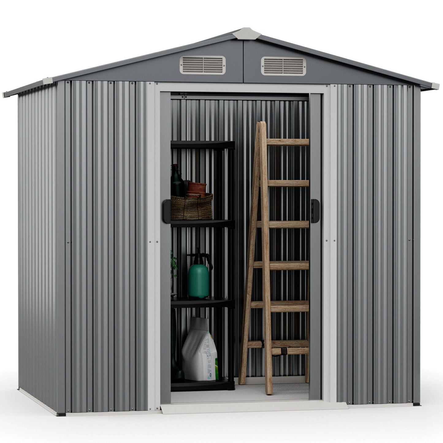 Casetas de almacenamiento de acero galvanizado de 6 x 4 pies con puertas correderas con cerradura - Natural