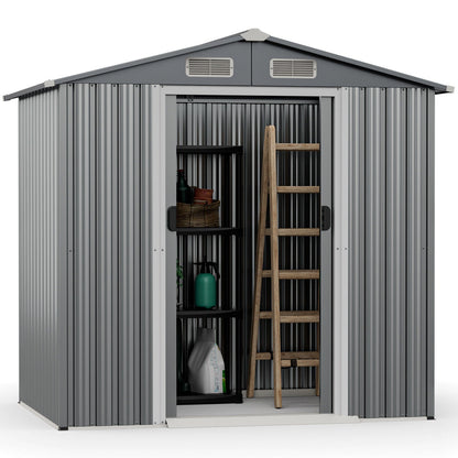 Casetas de almacenamiento de acero galvanizado de 6 x 4 pies con puertas correderas con cerradura - Natural