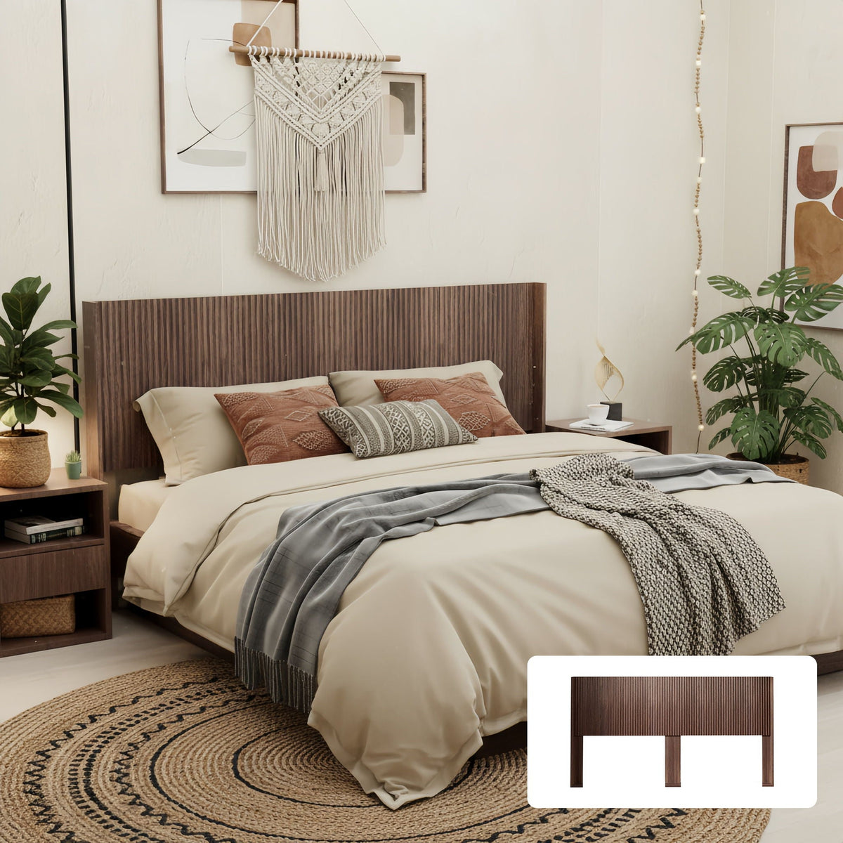 Panel headboard HouseOfZazla — modern wide wall-mounted dark brown fluted wood on Tampa Home & Garden Store