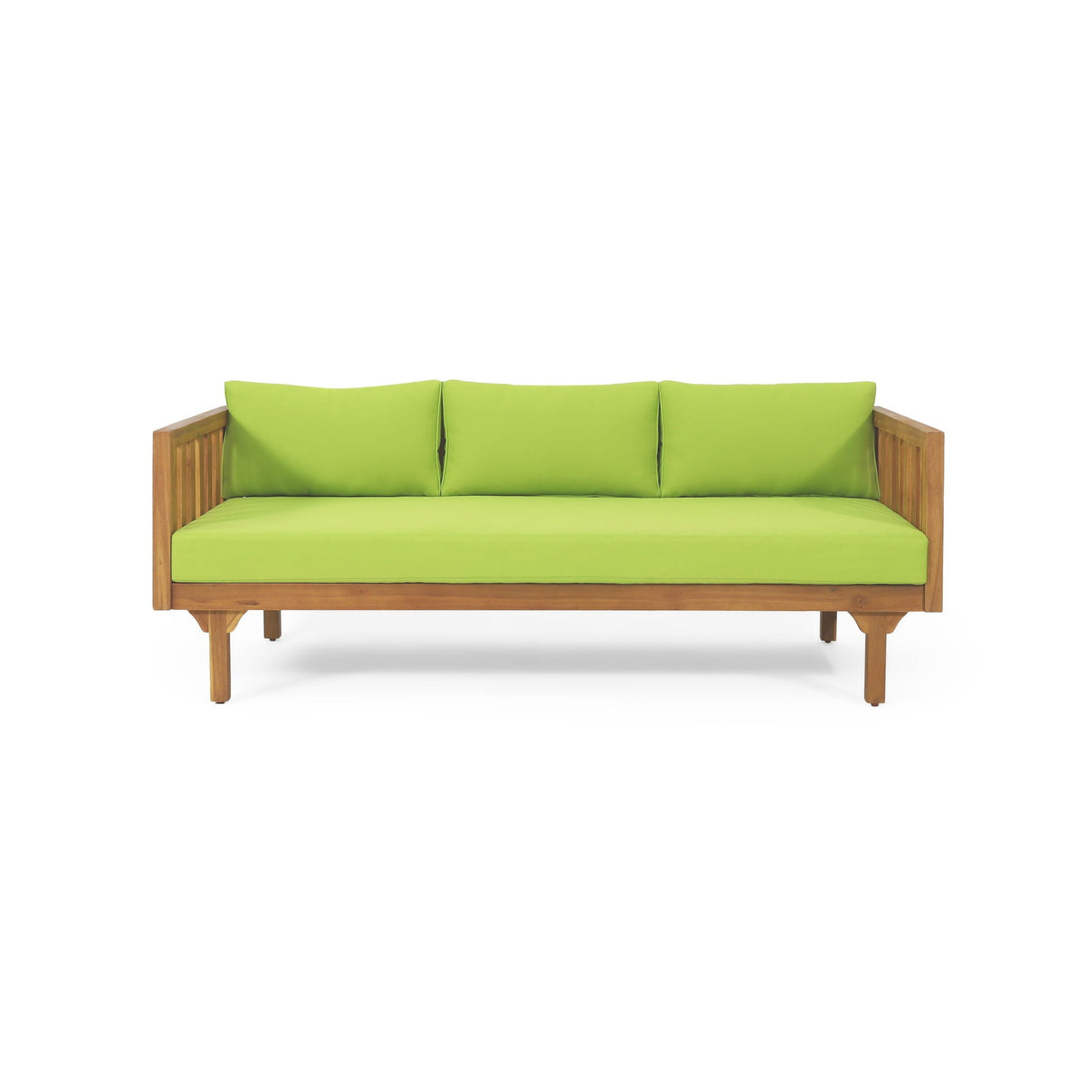 Claremont 3-seat Daybed in teak acacia wood with water-resistant lime cushions HouseOfZazla on Tampa Home & Garden Store
