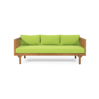 Claremont 3-seat Daybed in teak acacia wood with water-resistant lime cushions HouseOfZazla on Tampa Home & Garden Store